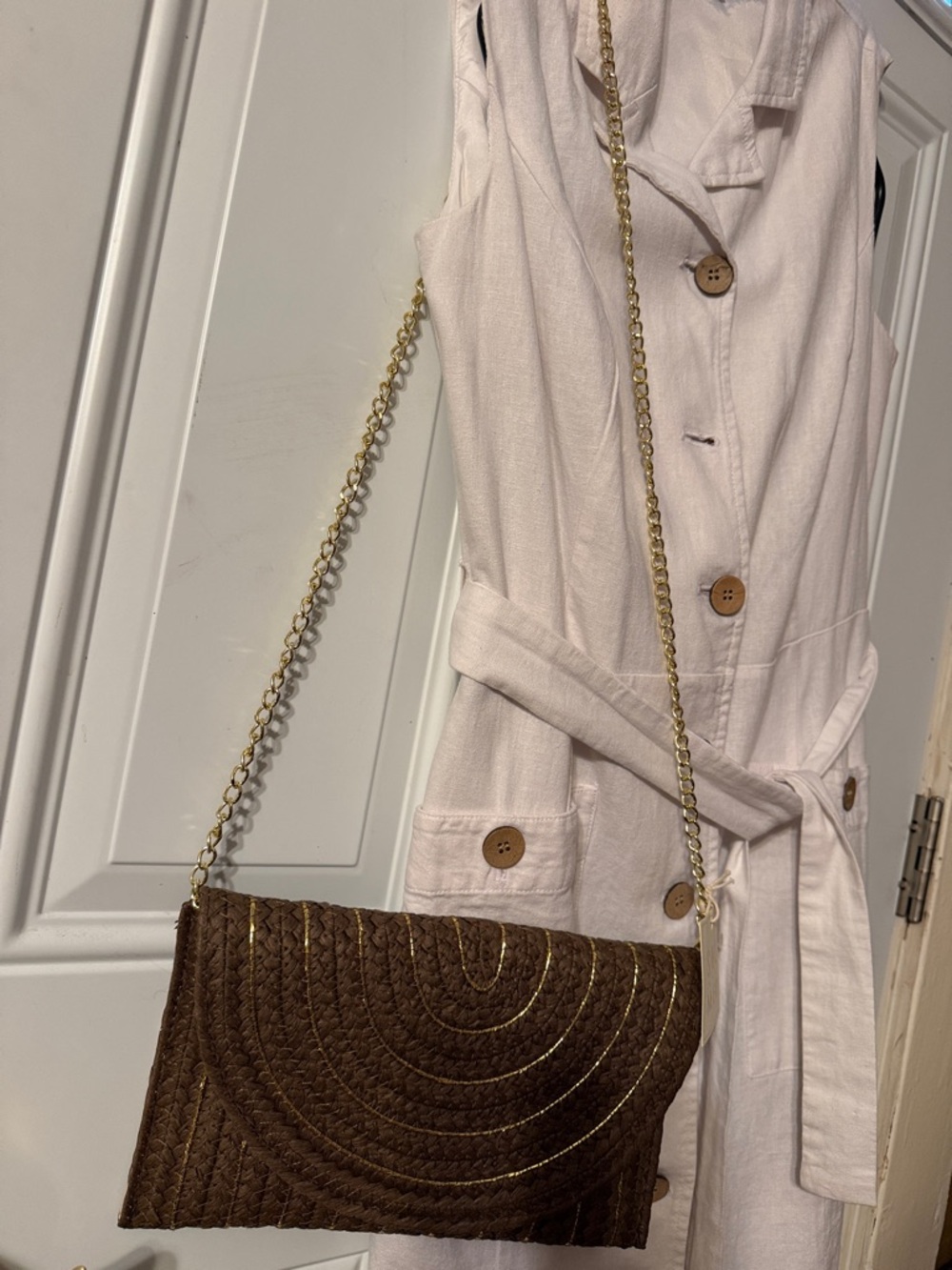 Brown Woven Clutch with Gold Chain - SOL + LUNA